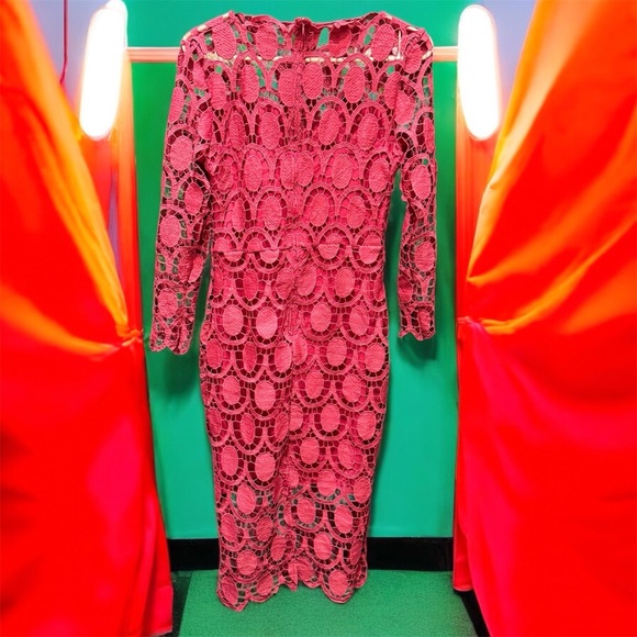 SHEIN Pink Long Sleeve Lace Dress MEDIUM pit to pit 16in length 43in - Picture 2 of 5